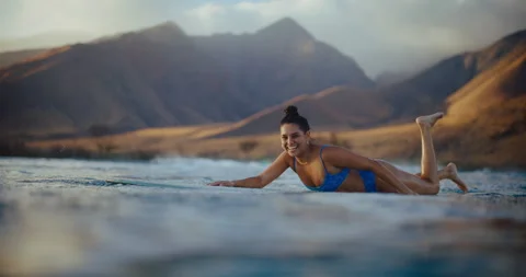 Golden Light Surfing at Sunset Stock Footage 202062887