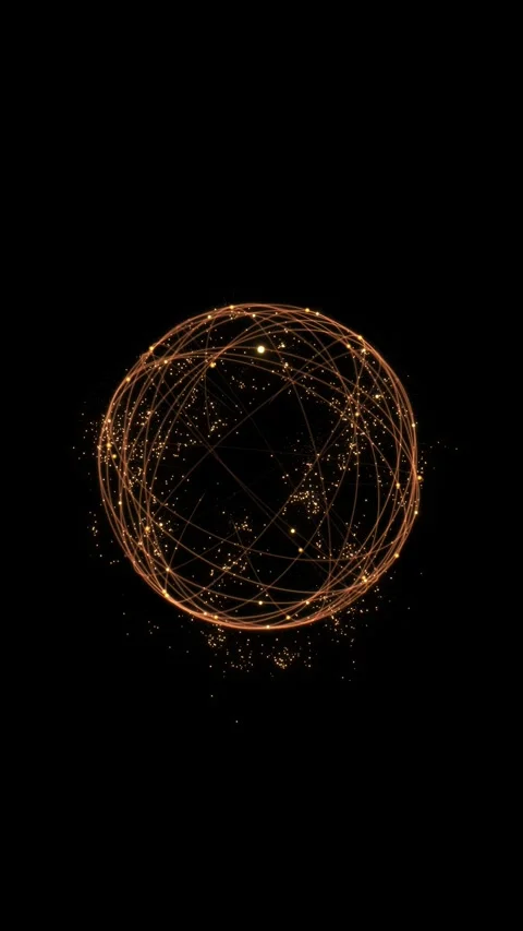 Golden Light Trail Sphere Particle Globe on Black Background Stock Footage 342628686