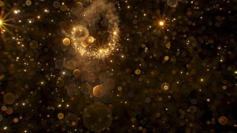 Golden light trail spiraling in a dark space filled with glitter. Stock Footage 328170101