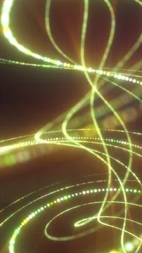 Golden light trails with dotted arcs and glow, dynamic energy flow on dark .. Stock Illustration