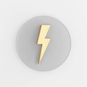 Golden lightning icon. 3d rendering gray round key button, interface ui ux el Stock Illustration