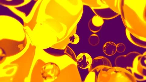 Golden limpid diamond bubbles floating on purple background Stock Illustration
