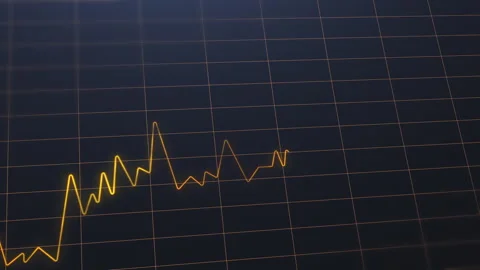 Golden line chart graph showing fluctuactions with golden grid. Video stock 243363036