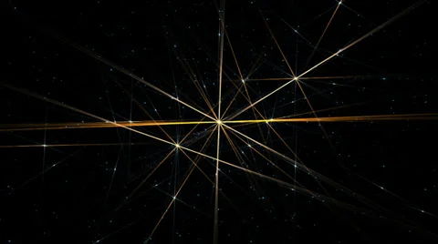 Golden lines rotating on starry background, animated abstract illustration, loop 動画素材 38725200