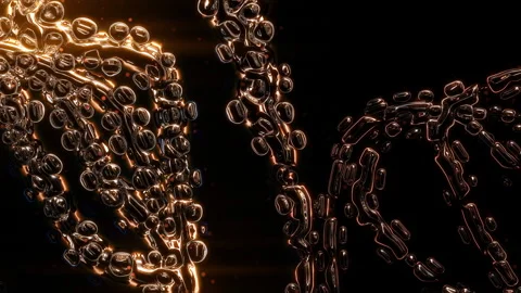 Golden liquid bubble chains glowing and rotating Stock Footage 341602702