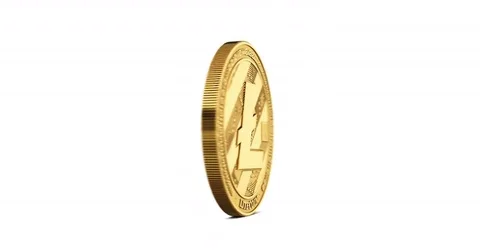 Golden Litecoin spinning in perfect loop on white background. 스톡 동영상 82298893