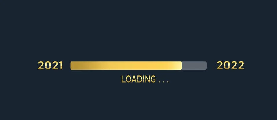 Golden loading progress bar of 2021, 2022, happy new years isolated on dark b Stock Photos