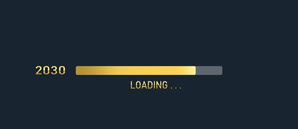 Golden loading progress bar of 2030, happy new year isolated on dark backgrou Stock-Fotos