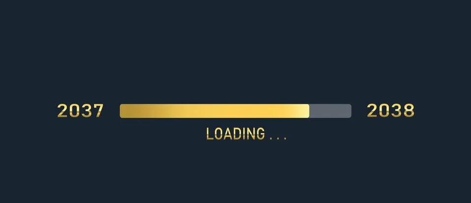 Golden loading progress bar of 2037,2038, happy new year isolated on dark bac Stock Illustration