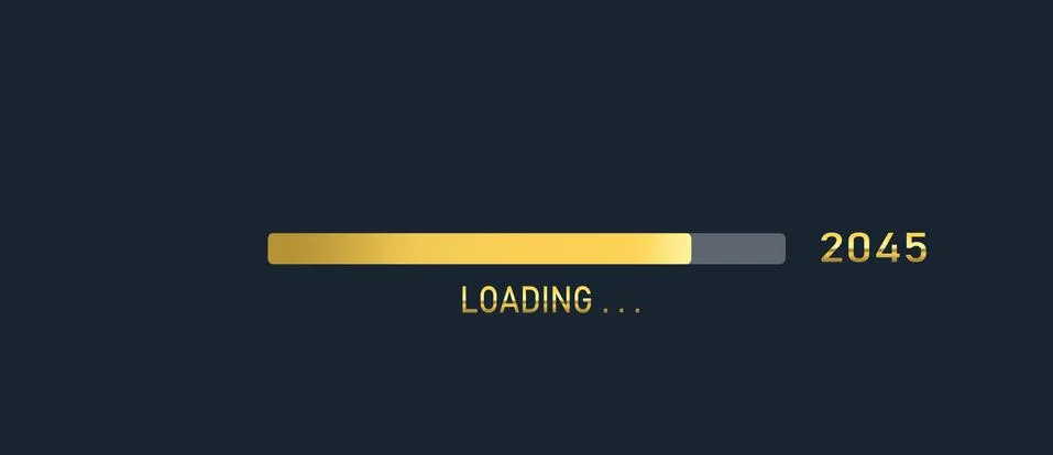 Golden loading progress bar of 2045, happy new year isolated on dark backgrou Stock Illustration