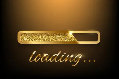 Golden loading sign and loading bar on dark background. Vector illustration. Stock Illustration