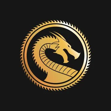 Golden logo of Dragon in circle. Vector Illustration. Stock Illustration