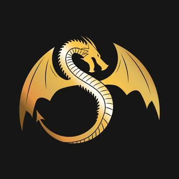 Golden logo of Winged Dragon. Vector Illustration. Stock Illustration