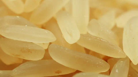 Golden long grain rice macro close up presentation slowly rotating stock fo.. Stock Footage 344859778