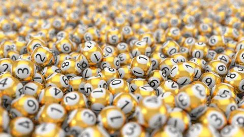 Golden lottery balls stack background. 3d illustration Stock Illustration