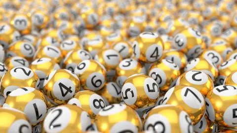 Golden lottery balls stack background. 3d illustration Stock Illustration