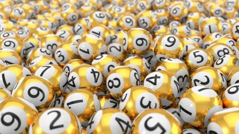Golden lottery balls stack background. 3d illustration Stock Illustration