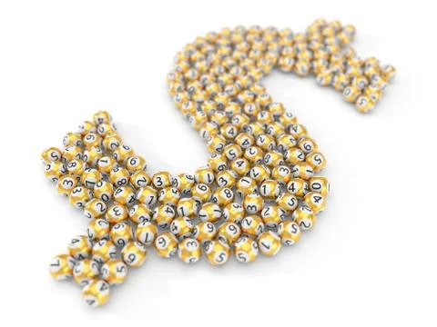 Golden lottery balls stack in dollar sign shape. 3d illustration Stock Illustration