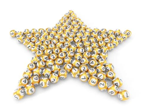 Golden lottery balls stack in star shape. 3d illustration Stock Illustration