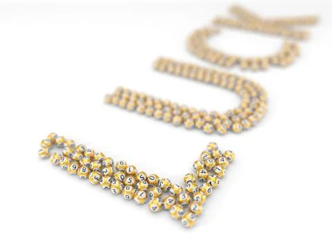 Golden lottery balls stack in text shape. 3d illustration Stock Illustration