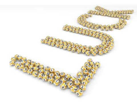 Golden lottery balls stack in text shape. 3d illustration Stock Illustration