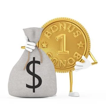 Golden Loyalty Program Bonus Coin Person Character Mascot with Tied Rustic Ca Stock-Illustration