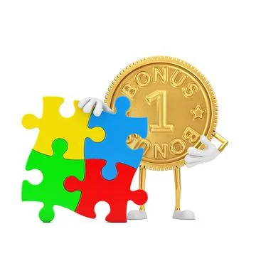 Golden Loyalty Program Bonus Coin Person Character Mascot with Four Pieces of Stock-Illustration