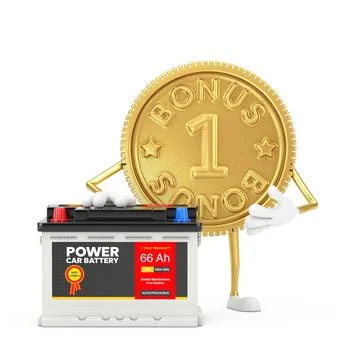 Golden Loyalty Program Bonus Coin Person Character Mascot and Rechargeable Ca Stock Illustration