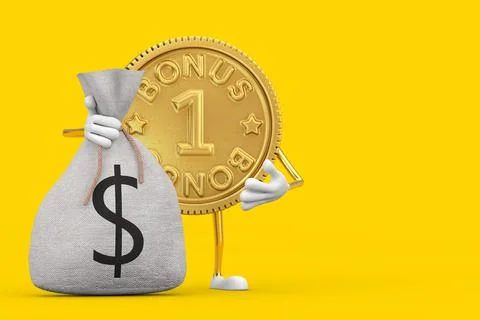 Golden Loyalty Program Bonus Coin Person Character Mascot with Tied Rustic Ca Stock-Illustration