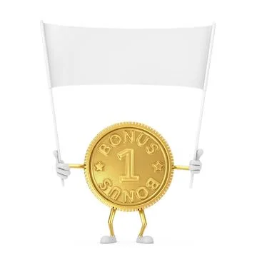 Golden Loyalty Program Bonus Coin Person Character Mascot and Empty White Bla Stock-Illustration