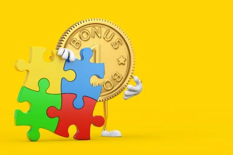 Golden Loyalty Program Bonus Coin Person Character Mascot with Four Pieces of Stock-Illustration