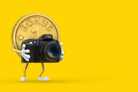 Golden Loyalty Program Bonus Coin Person Character Mascot with Modern Digital Stock-Illustration