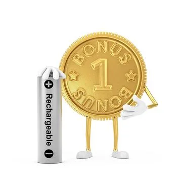 Golden Loyalty Program Bonus Coin Person Character Mascot with Rechargeable B Stock Illustration