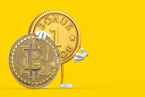 Golden Loyalty Program Bonus Coin Person Character Mascot with Digital and Cr Stock-Illustration