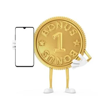 Golden Loyalty Program Bonus Coin Person Character Mascot and Modern Mobile P Illustrazione stock