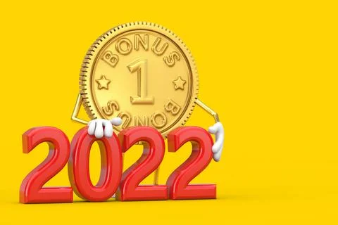 Golden Loyalty Program Bonus Coin Person Character Mascot with Red 2022 New Y Stock Illustration