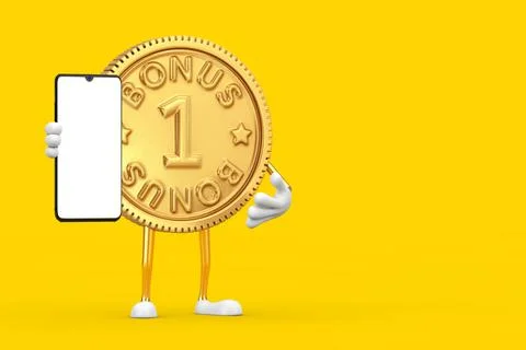 Golden Loyalty Program Bonus Coin Person Character Mascot and Modern Mobile P Illustrazione stock