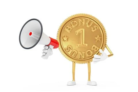 Golden Loyalty Program Bonus Coin Person Character Mascot with Red Retro Mega Stock-Illustration