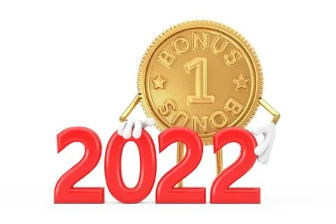 Golden Loyalty Program Bonus Coin Person Character Mascot with Red 2022 New Y Stock Illustration
