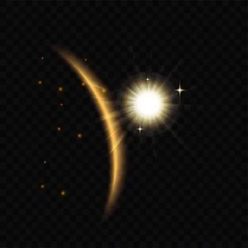Golden luminous eclipse in dark space, curve planet edge with glowing light 스톡 일러스트