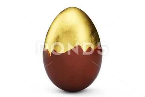 Golden luxury egg covered with chocolate. Easter egg. Broken, cracked chocolate Stock Illustration