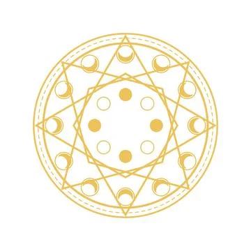 Golden magic circle featuring moon phases and stars Illustrazione stock