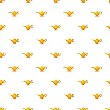 Golden magic lamp seamless pattern repeating arabian fairy tale motif Stock Illustration