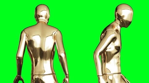 Golden man character animation. Isolate on green screen. Vídeo Stock 145919405