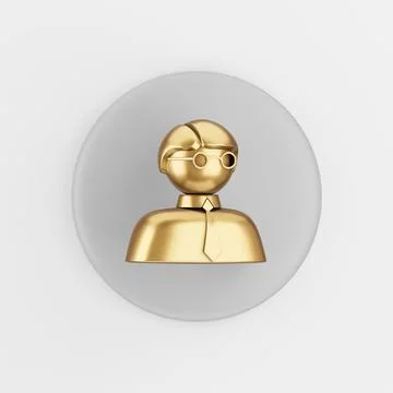Golden man icon. 3d rendering gray round key button, interface ui ux element. Stock Illustration
