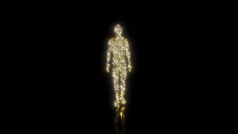 Golden Man Walking Towards Camera Black Background Abstract 3d Animation. Gold Stock Footage 285769475