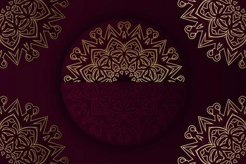 A golden mandala pattern intricately designed on a rich purple background Stock Illustration