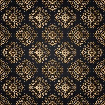 Golden mandala seamless pattern on black background Illustrazione stock