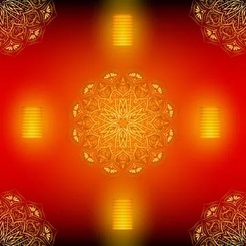 Golden mandala seamless pattern with lanterns. Stock Illustration