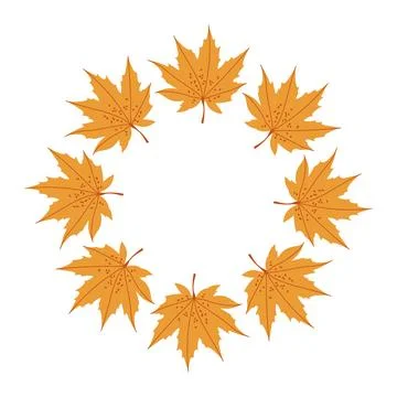 Golden maple leaves circular frame isolated on white background Stock Illustration